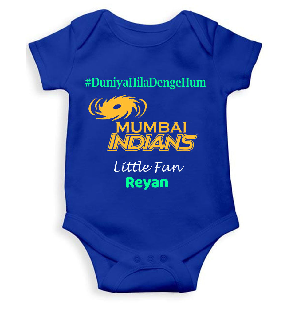 Custom Name IPL MI Mumbai Indians Duniya Hila Denge Hum Rompers for Baby Boy- KidsFashionVilla