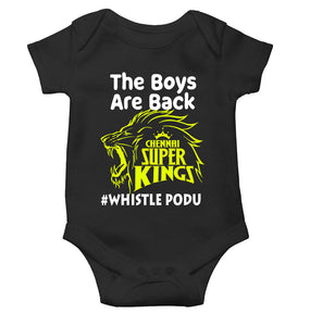 The Boys Are Back Whistle Podu IPL CSK Chennai Super Kings Rompers for Baby Boy- KidsFashionVilla