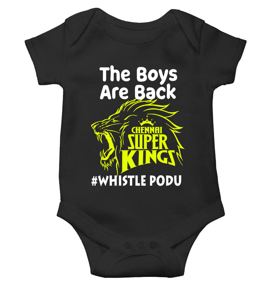 The Boys Are Back Whistle Podu IPL CSK Chennai Super Kings Rompers for Baby Boy- KidsFashionVilla