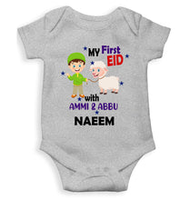 Load image into Gallery viewer, Custom Name My First Eid With Ammi And Abbu Rompers for Baby Boy- KidsFashionVilla

