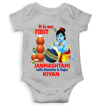 Load image into Gallery viewer, Custom Name First Janmashtami With Mumma Papa Rompers for Baby Boy- KidsFashionVilla
