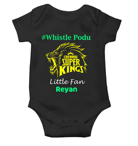 Custom Name IPL CSK Chennai Super Kings Whistle Podu Rompers for Baby Boy- KidsFashionVilla