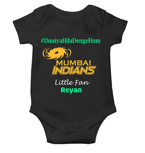 Custom Name IPL MI Mumbai Indians Duniya Hila Denge Hum Rompers for Baby Boy- KidsFashionVilla