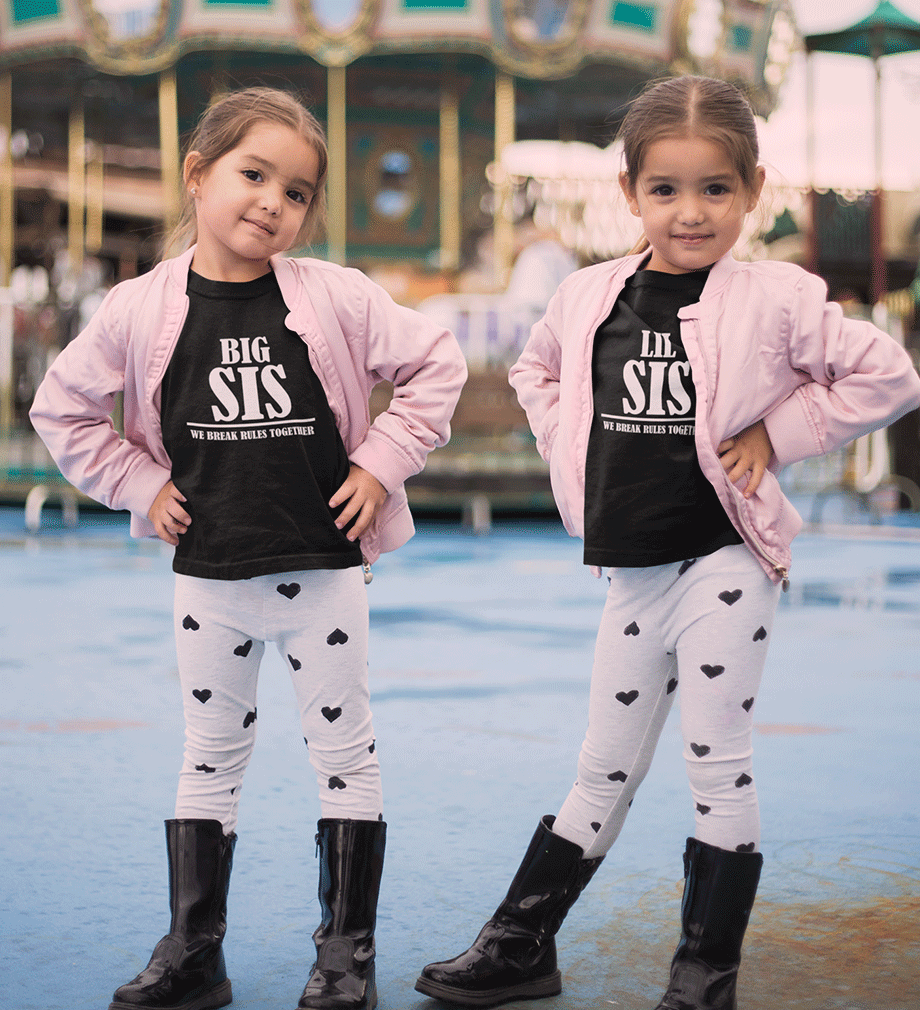 Big Sis Lil sis Sister-Sister Kids Half Sleeves T-Shirts -KidsFashionVilla