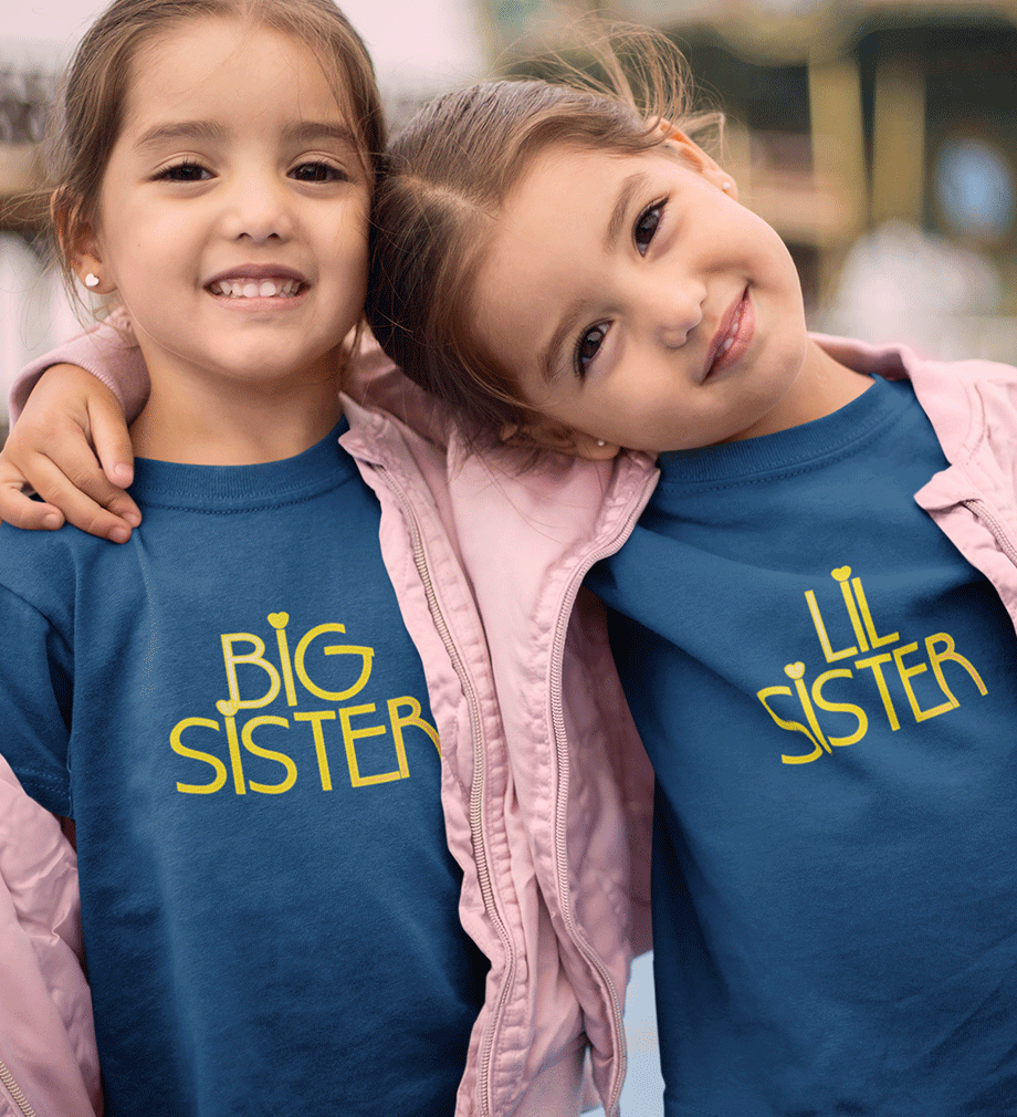 Big Sister Lil Sister-Sister Kids Half Sleeves T-Shirts -KidsFashionVilla