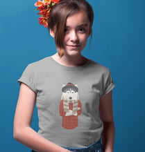 Load image into Gallery viewer, Hipster Wolf Half Sleeves T-Shirt For Girls -KidsFashionVilla
