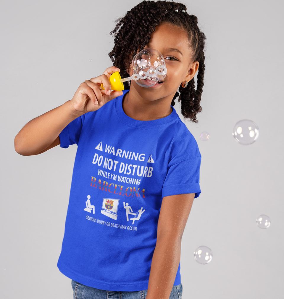 Warning FCB Half Sleeves T-Shirt For Girls -KidsFashionVilla