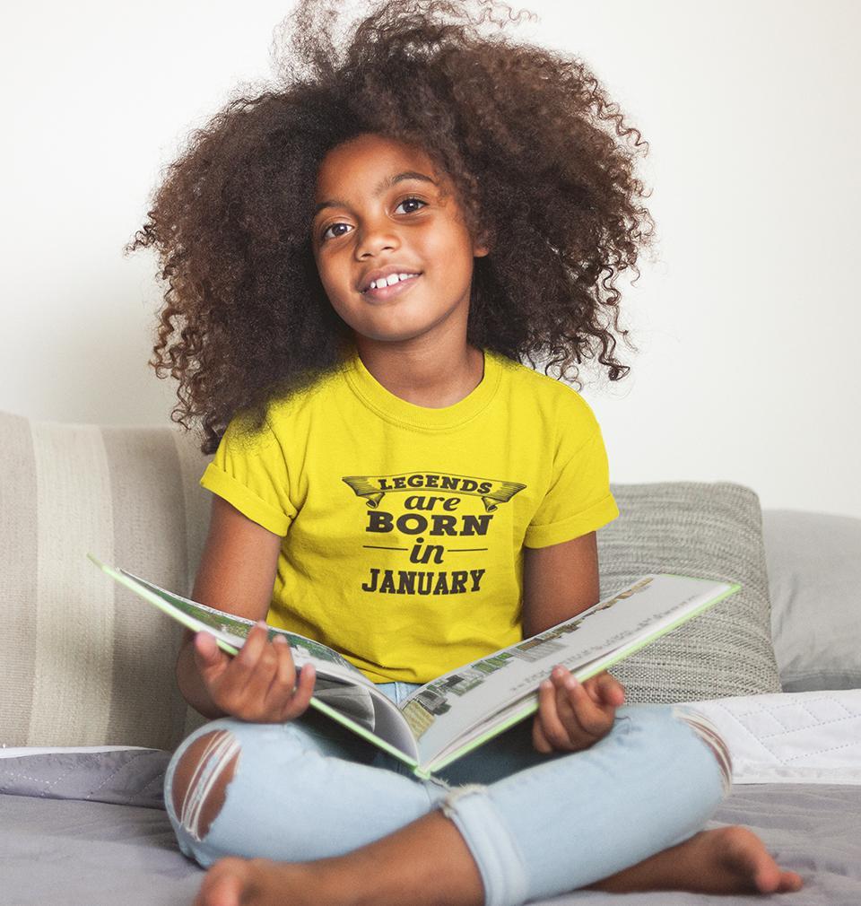 Legends are Born in January Half Sleeves T-Shirt For Girls -KidsFashionVilla