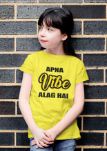 Load image into Gallery viewer, Apna Vibe Alag Hai Half Sleeves T-Shirt For Girls -KidsFashionVilla

