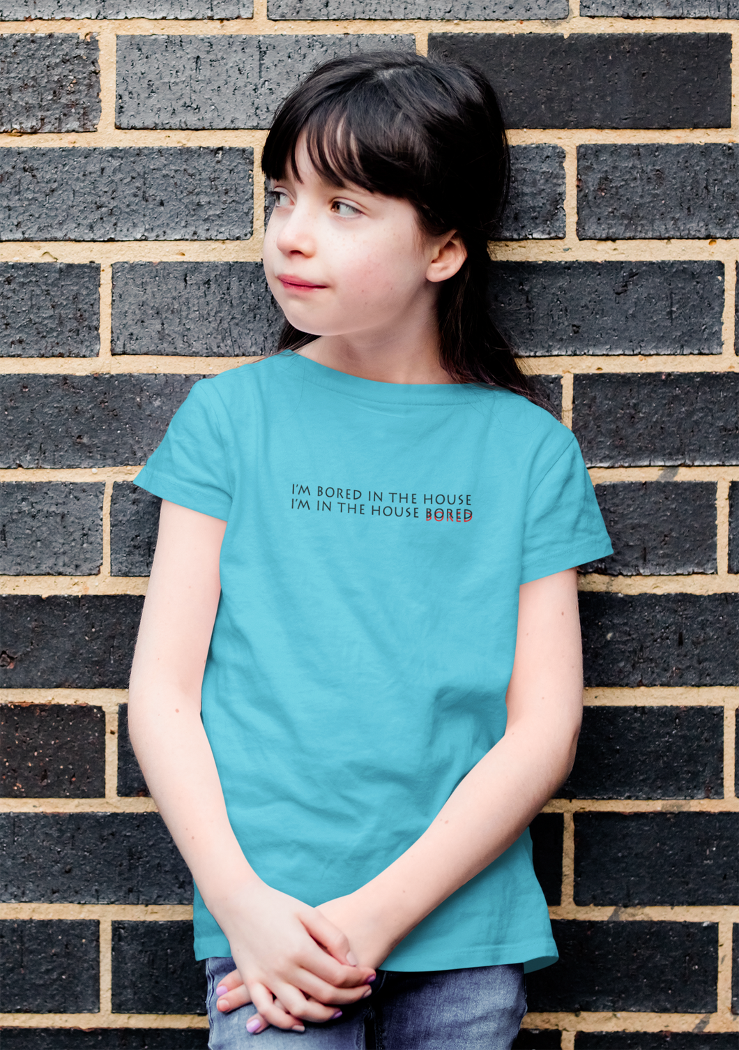 I Am In The Bored House Minimals Half Sleeves T-Shirt For Girls -KidsFashionVilla