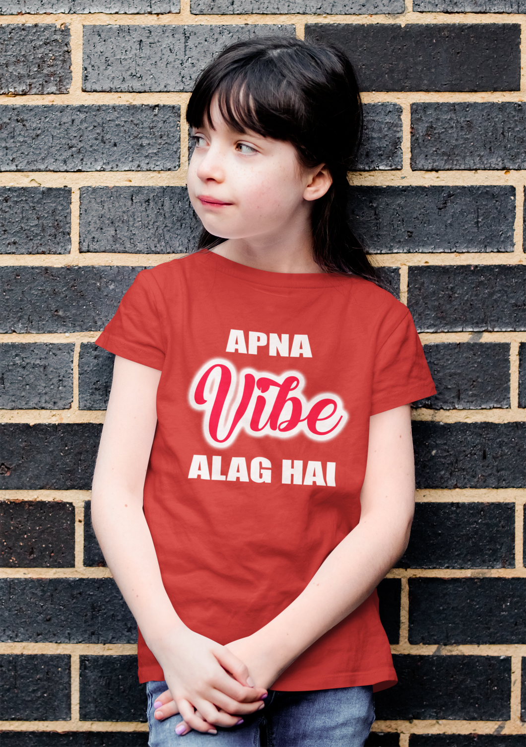 Apna Vibe Alag Hai Half Sleeves T-Shirt For Girls -KidsFashionVilla