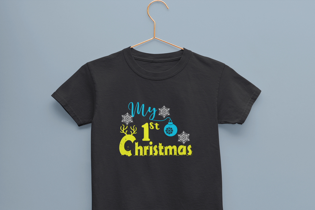 First Christmas Half Sleeves T-Shirt For Girls -KidsFashionVilla