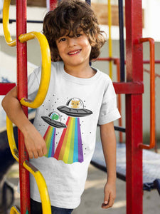Rainbow Spaceship Cartoon Half Sleeves T-Shirt for Boy-KidsFashionVilla