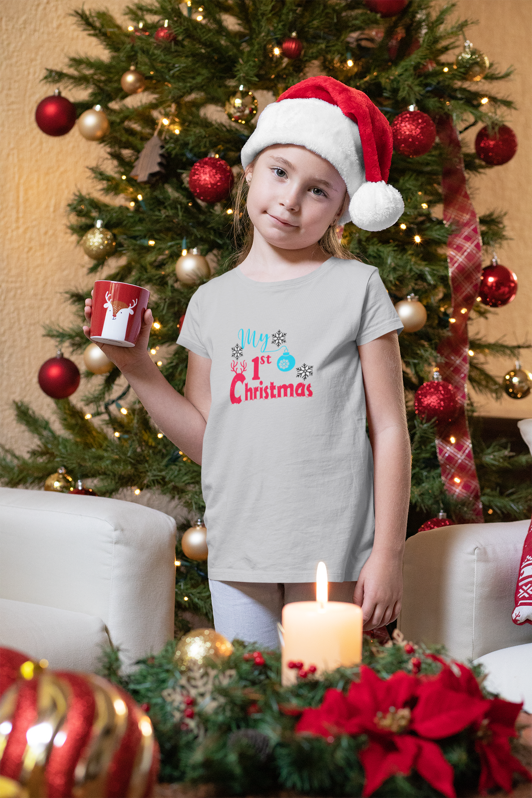 First Christmas Half Sleeves T-Shirt For Girls -KidsFashionVilla