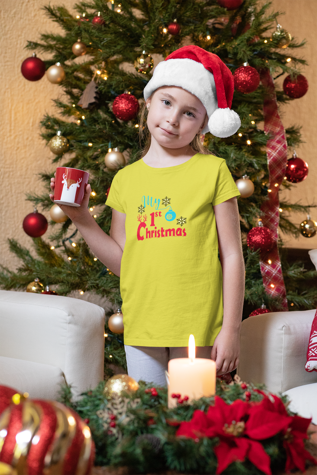 First Christmas Half Sleeves T-Shirt For Girls -KidsFashionVilla