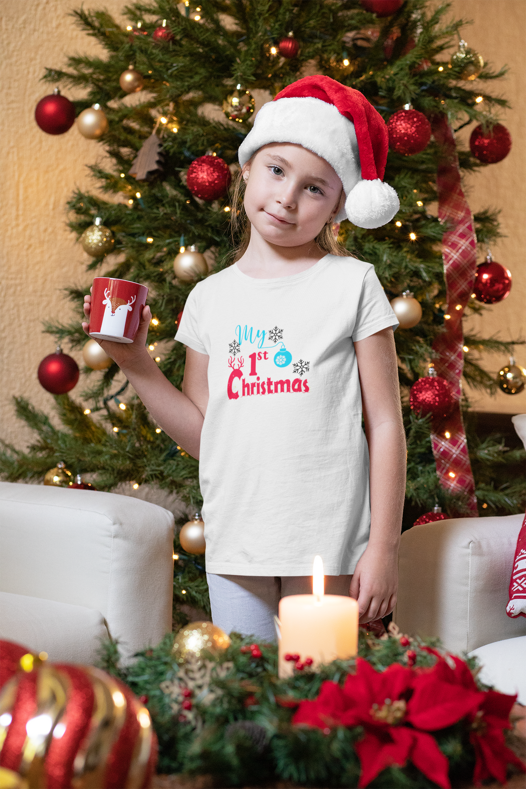 First Christmas Half Sleeves T-Shirt For Girls -KidsFashionVilla