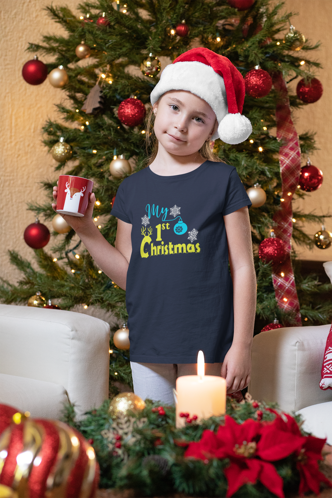 First Christmas Half Sleeves T-Shirt For Girls -KidsFashionVilla