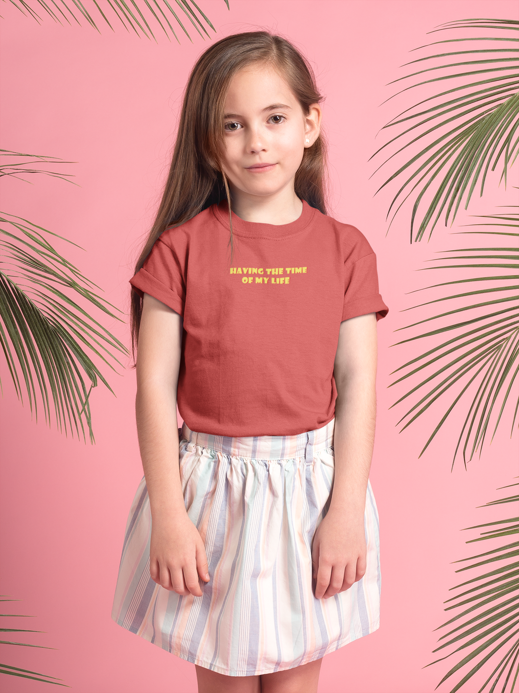 Having The Time Of My Life Minimals Half Sleeves T-Shirt For Girls -KidsFashionVilla
