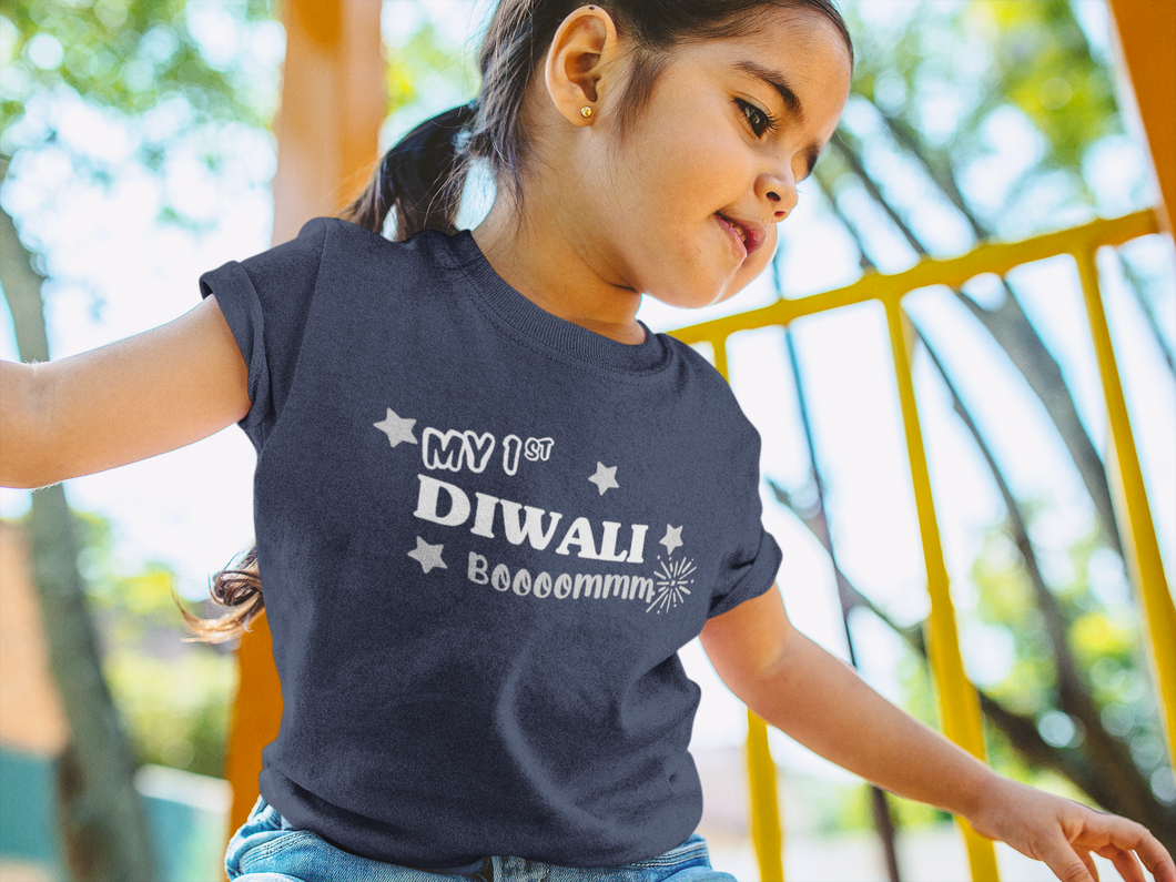 My First Diwali Boommm Half Sleeves T-Shirt For Girls -KidsFashionVilla