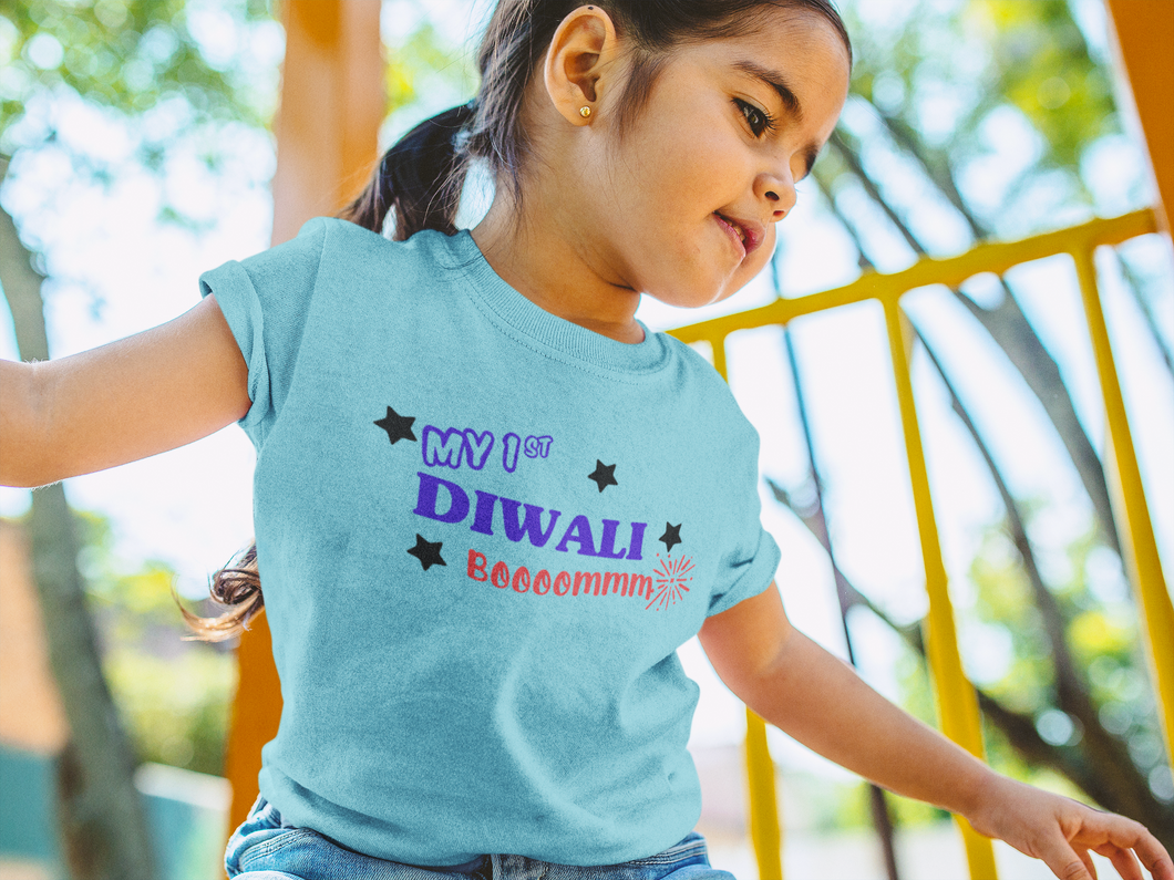 My First Diwali Boommm Half Sleeves T-Shirt For Girls -KidsFashionVilla