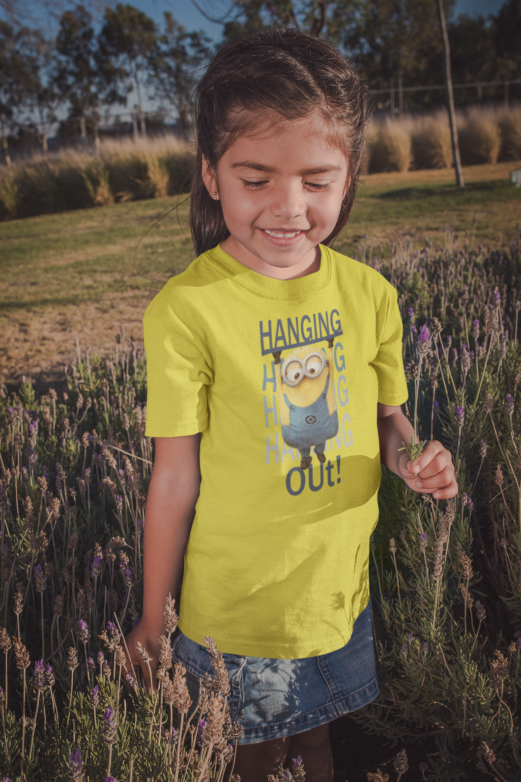 Hanging Out Minion Half Sleeves T-Shirt For Girls -KidsFashionVilla