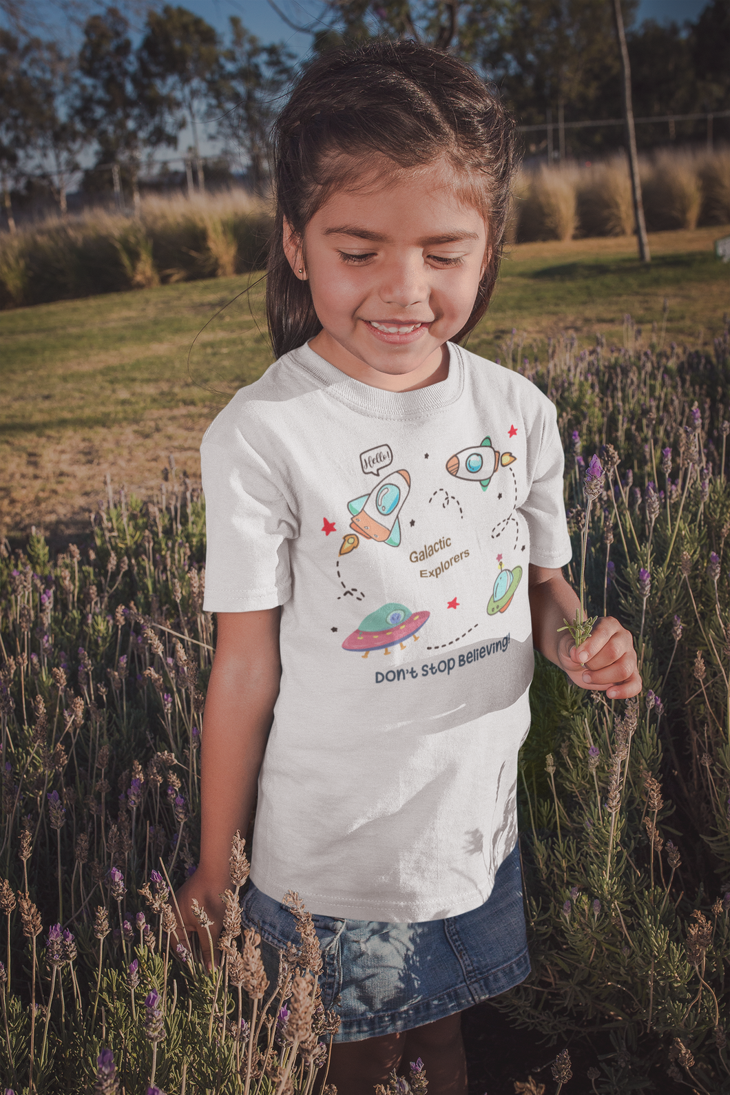 Spaceships Half Sleeves T-Shirt For Girls -KidsFashionVilla