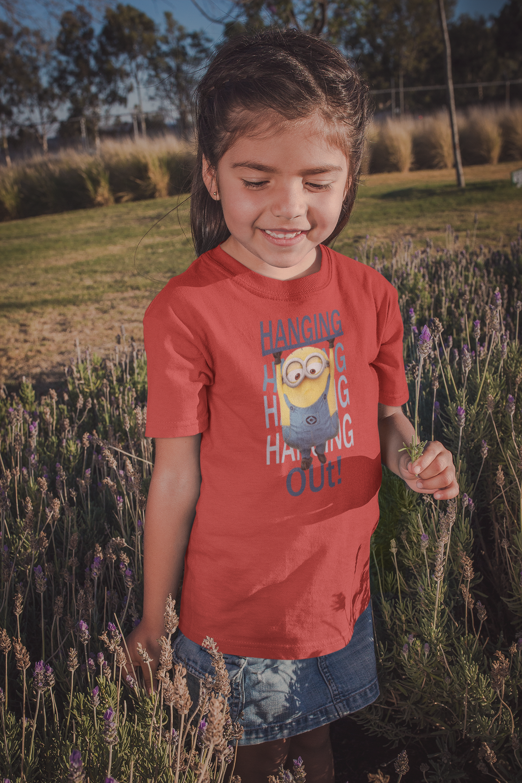 Hanging Out Minion Half Sleeves T-Shirt For Girls -KidsFashionVilla