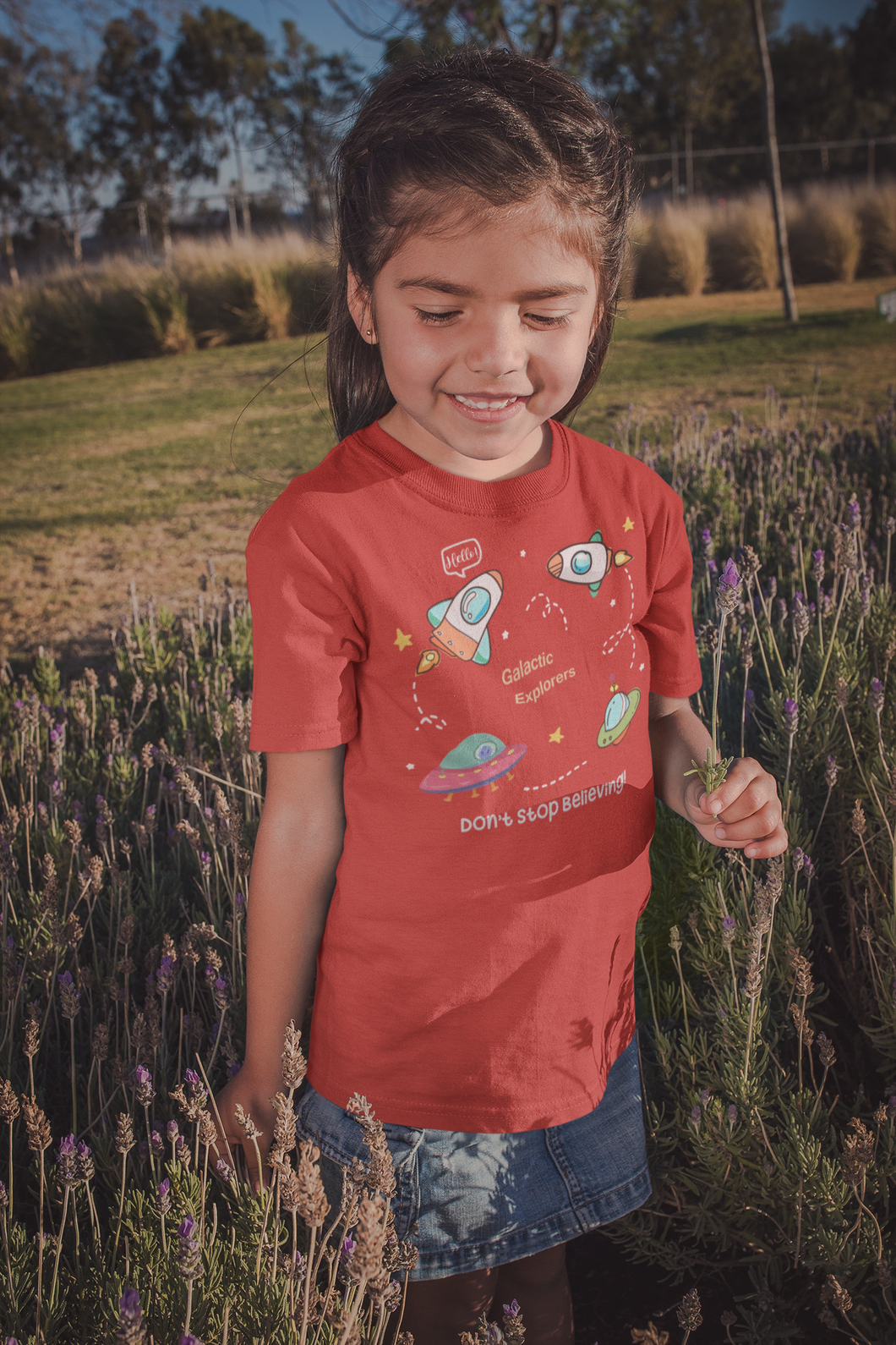 Spaceships Half Sleeves T-Shirt For Girls -KidsFashionVilla