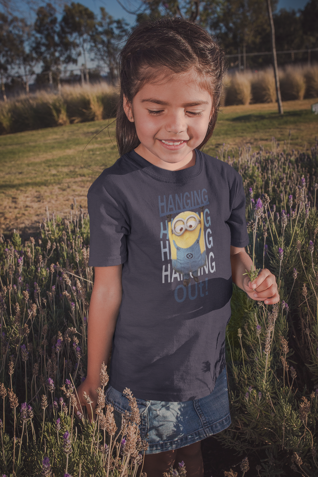 Hanging Out Minion Half Sleeves T-Shirt For Girls -KidsFashionVilla