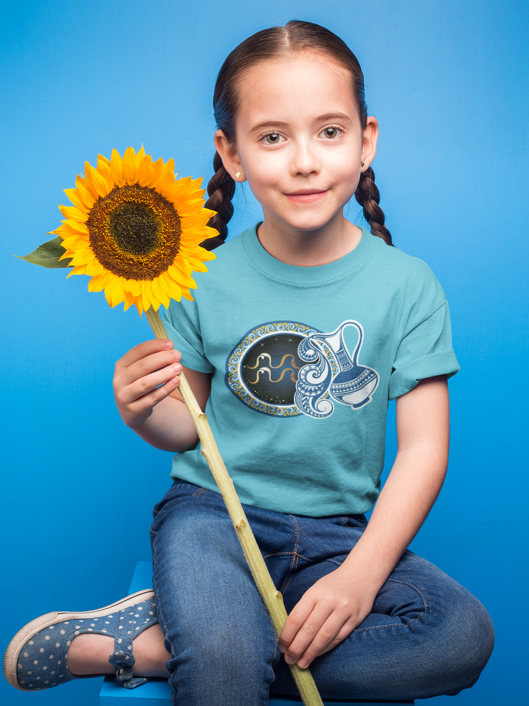 Aquarius Zodiac Sign Half Sleeves T-Shirt For Girls -KidsFashionVilla