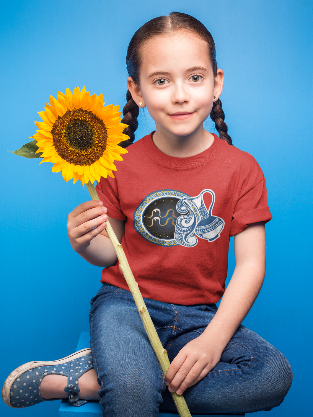 Aquarius Zodiac Sign Half Sleeves T-Shirt For Girls -KidsFashionVilla