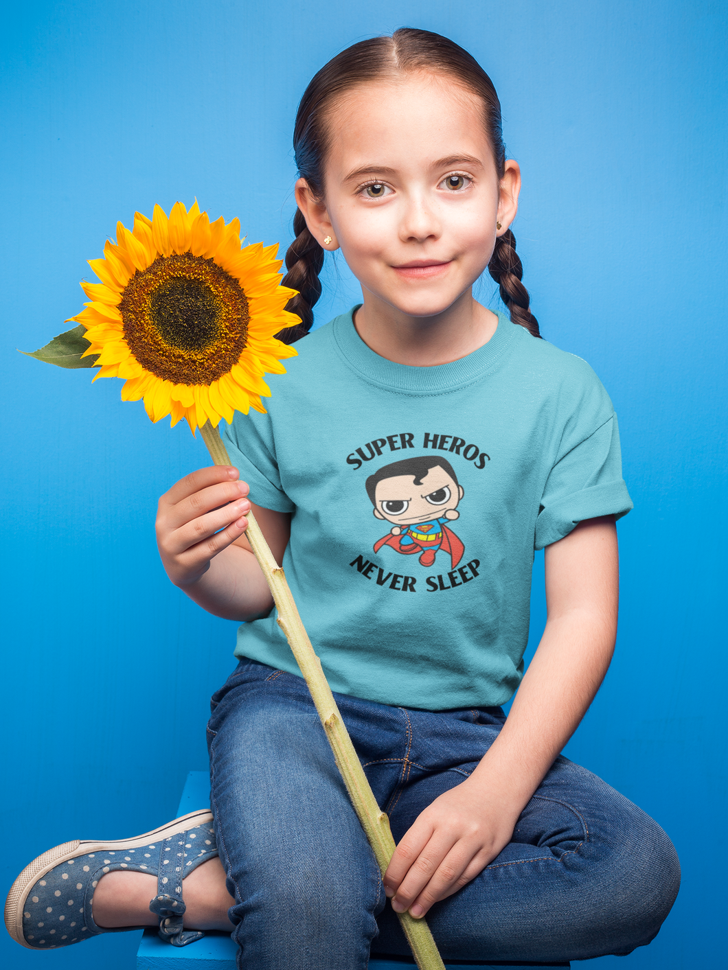 Super Heros Never Sleeps Half Sleeves T-Shirt For Girls -KidsFashionVilla