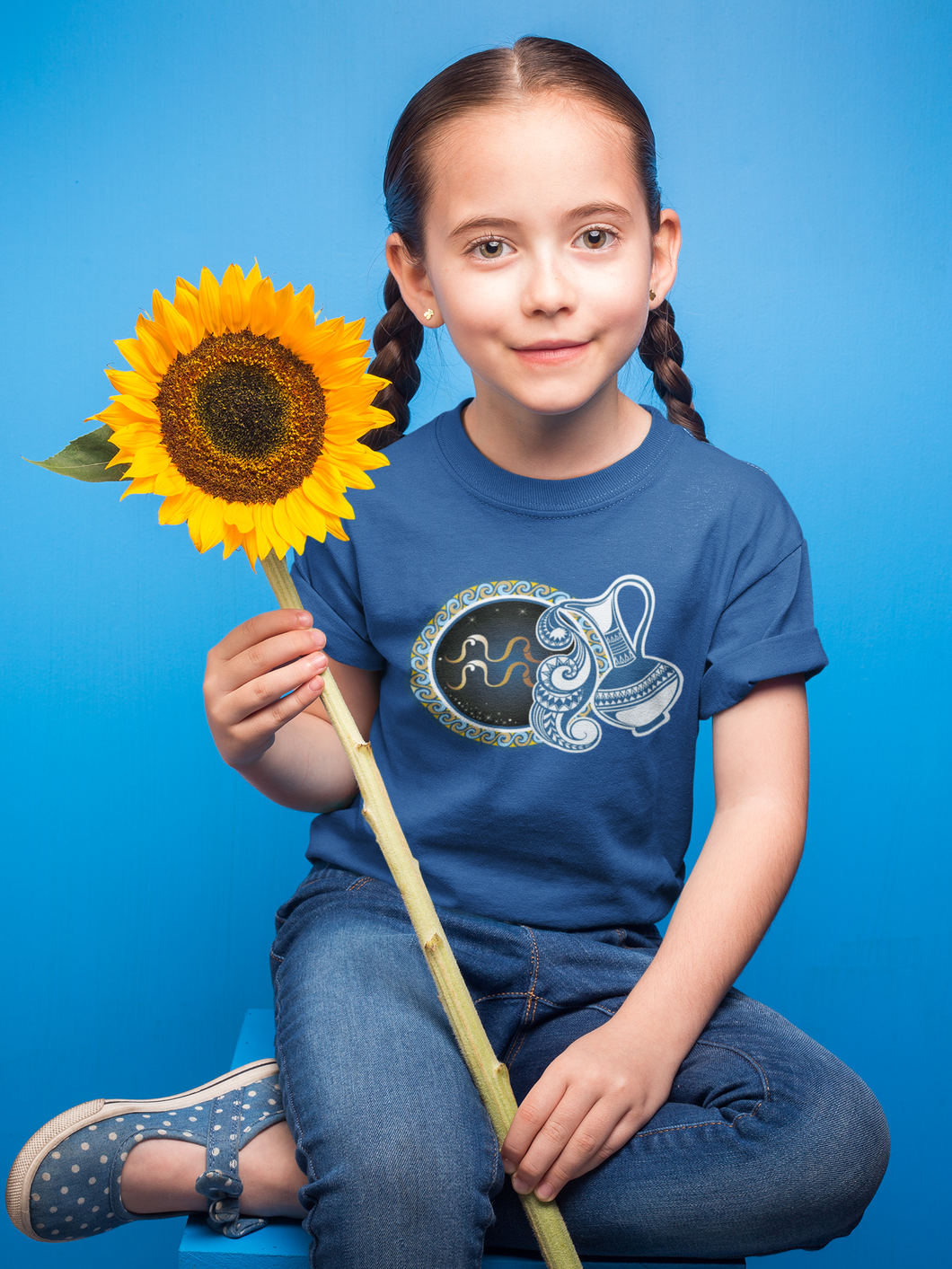 Aquarius Zodiac Sign Half Sleeves T-Shirt For Girls -KidsFashionVilla