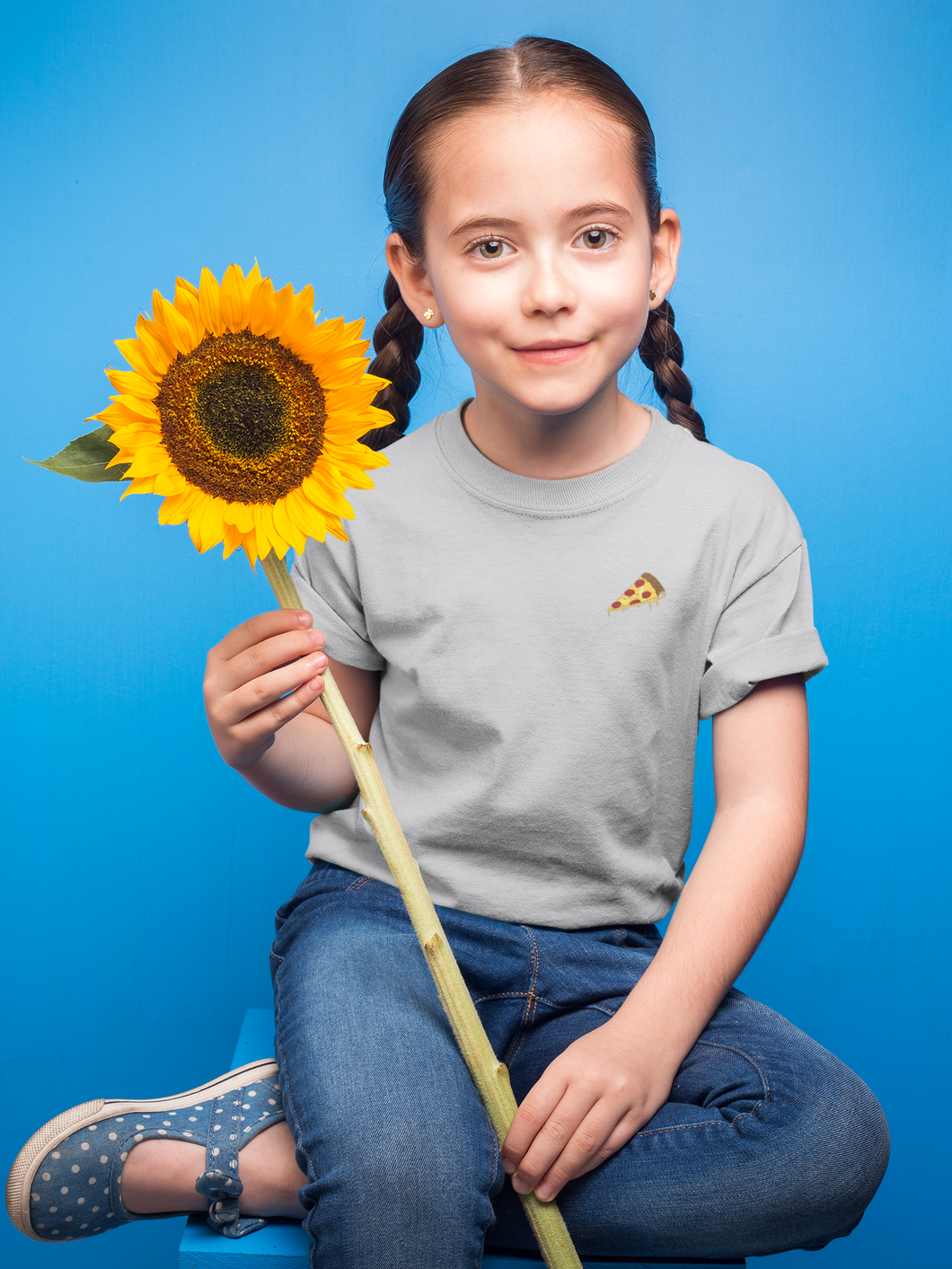 Pizza Minimals Half Sleeves T-Shirt For Girls -KidsFashionVilla