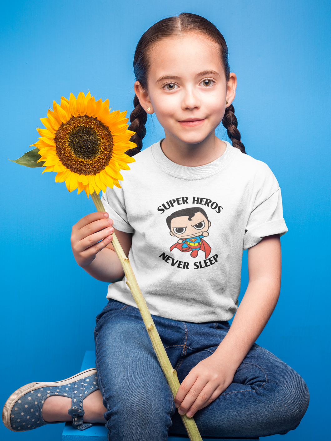 Super Heros Never Sleeps Half Sleeves T-Shirt For Girls -KidsFashionVilla