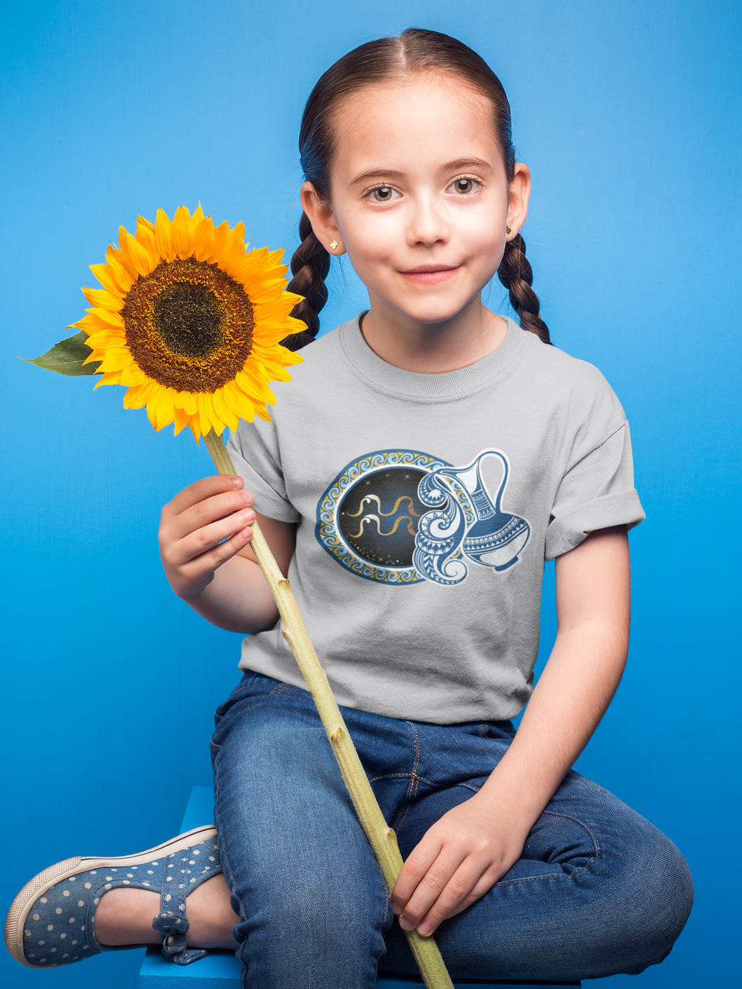 Aquarius Zodiac Sign Half Sleeves T-Shirt For Girls -KidsFashionVilla