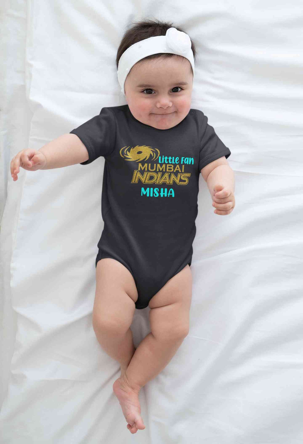 Custom Name IPL MI Mumbai Indians Little Fan Rompers for Baby Girl- KidsFashionVilla