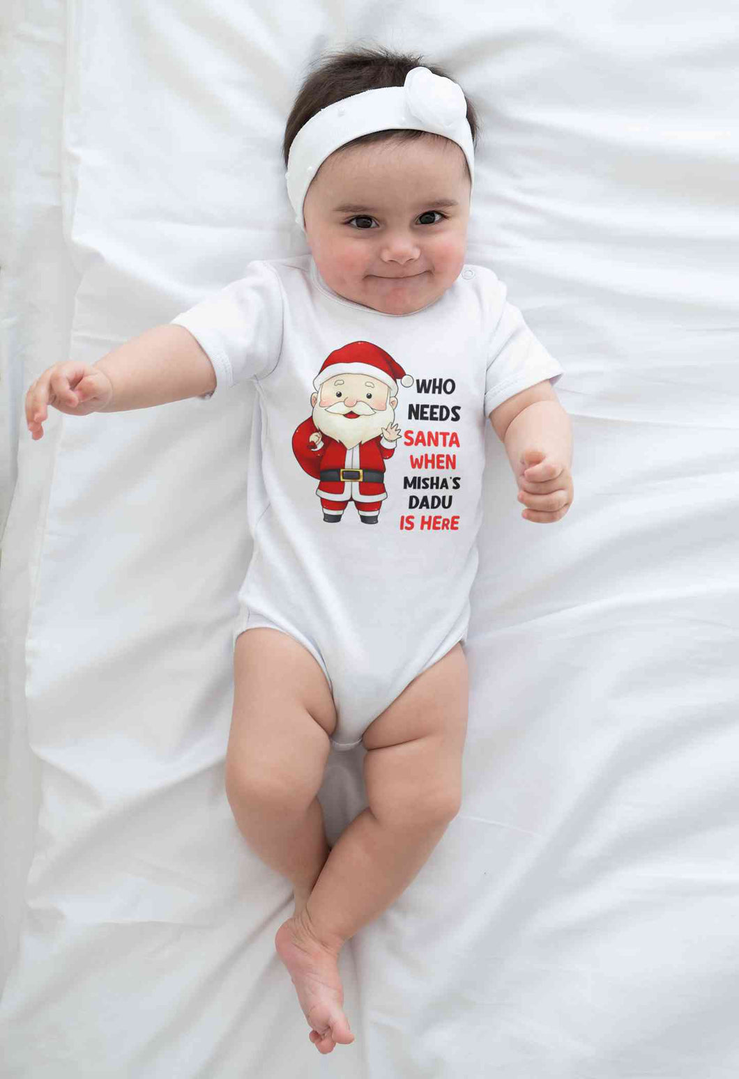Customized Name Santa Dadu Is Here Christmas Rompers for Baby Girl- KidsFashionVilla