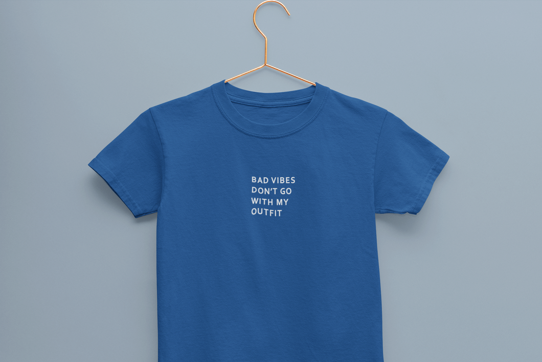 Bad Vibes Minimals Half Sleeves T-Shirt For Girls -KidsFashionVilla