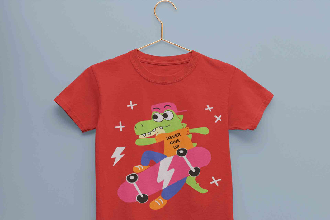 Skateboard Crocodile Cartoon Half Sleeves T-Shirt for Boy-KidsFashionVilla
