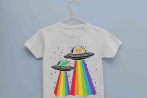 Rainbow Spaceship Cartoon Half Sleeves T-Shirt for Boy-KidsFashionVilla