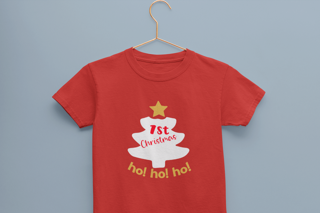 Ho Ho Ho First Christmas Half Sleeves T-Shirt For Girls -KidsFashionVilla