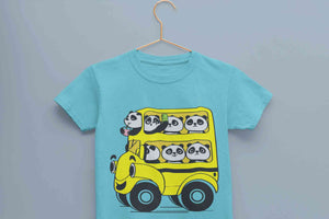 Panda Yellow Bus Cartoon Half Sleeves T-Shirt for Boy-KidsFashionVilla
