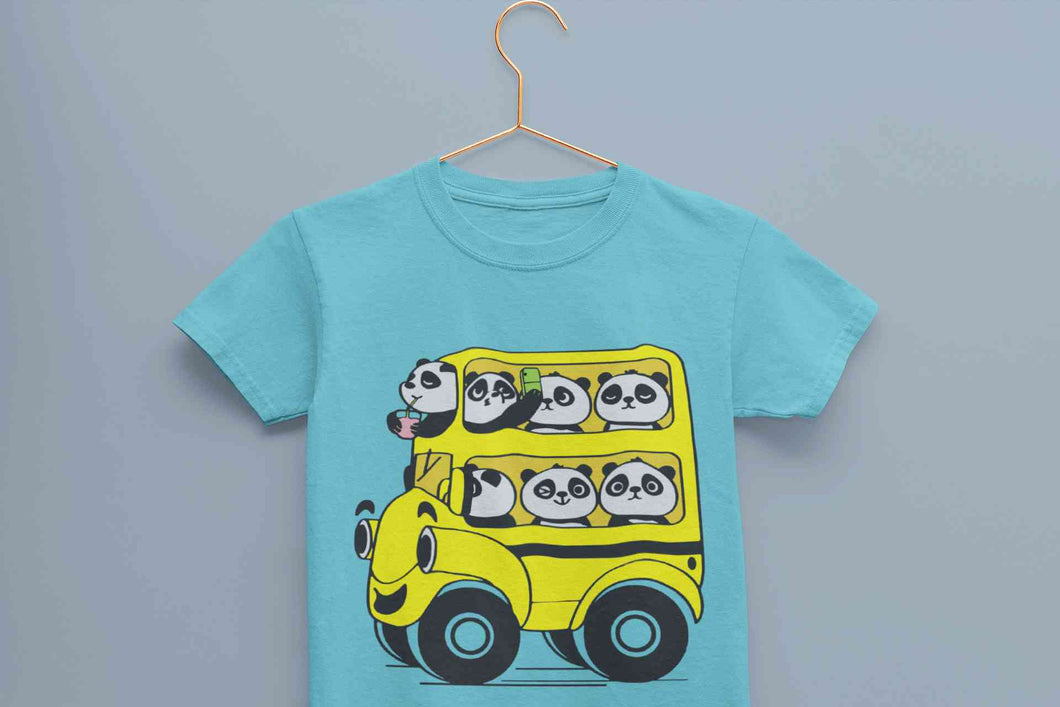 Panda Yellow Bus Cartoon Half Sleeves T-Shirt for Boy-KidsFashionVilla