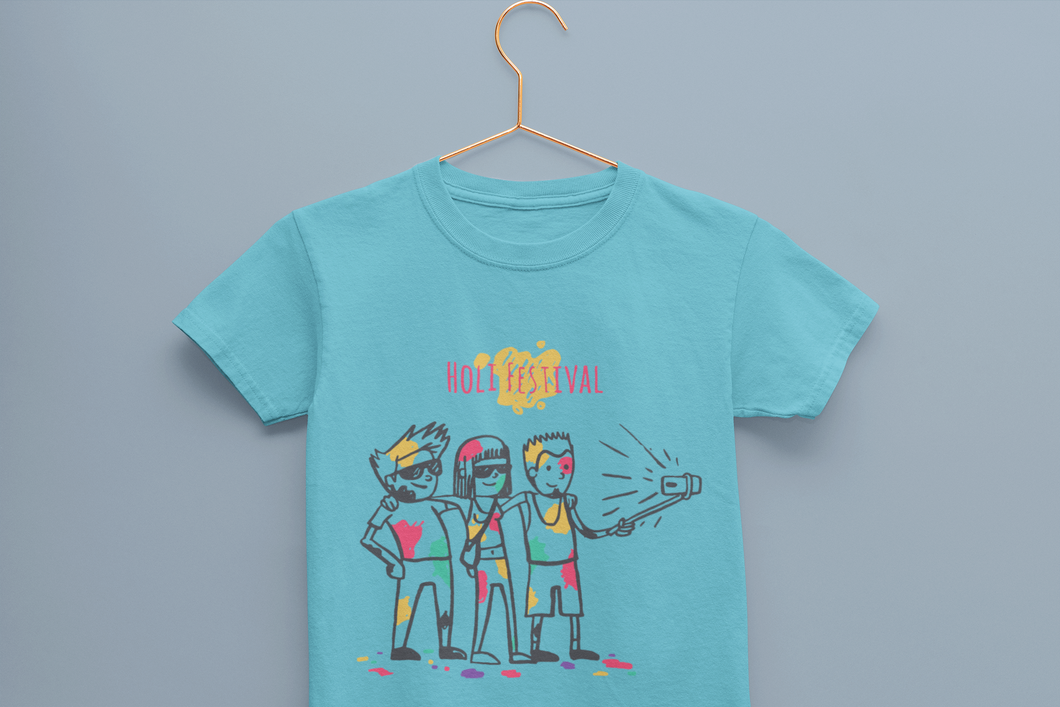 Friends Selfie Holi Half Sleeves T-Shirt for Boy-KidsFashionVilla
