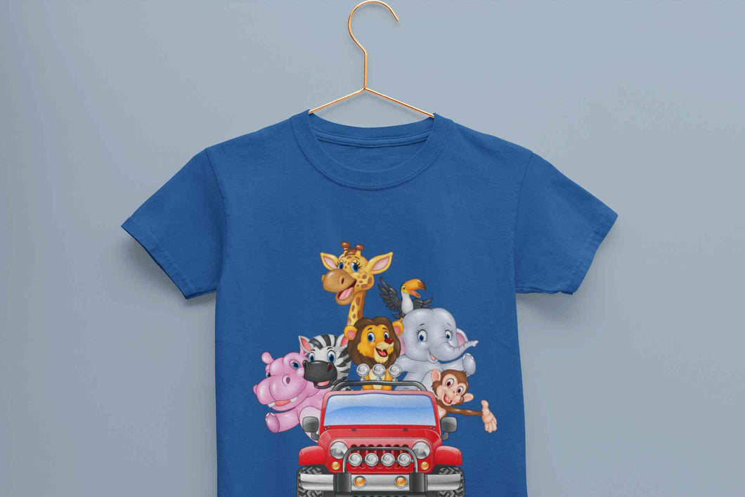 Jungle Jeep Cartoon Half Sleeves T-Shirt for Boy-KidsFashionVilla