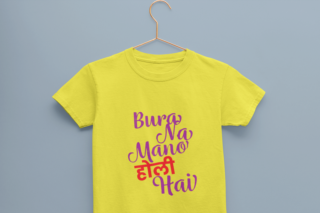 Bura Na Mano Holi Hai Half Sleeves T-Shirt For Girls -KidsFashionVilla