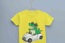 Load image into Gallery viewer, Dino Car Cartoon Half Sleeves T-Shirt For Girls -KidsFashionVilla
