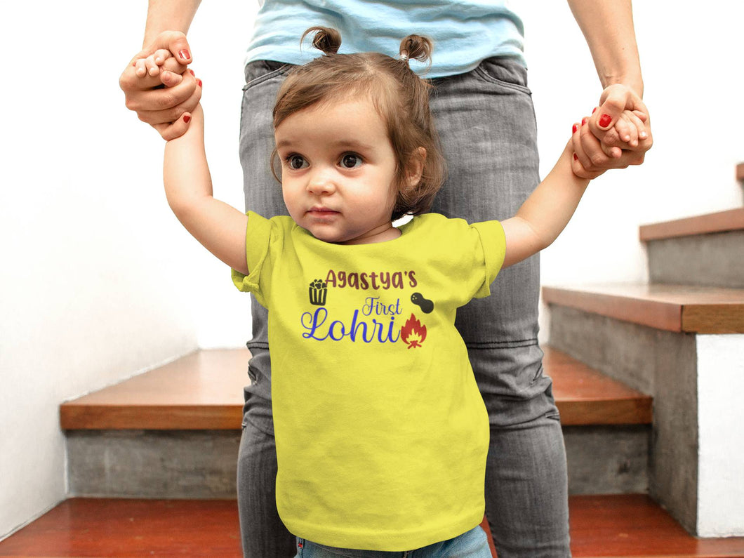 Custom Baby Name First Lohri Half Sleeves T-Shirt For Girls -KidsFashionVilla