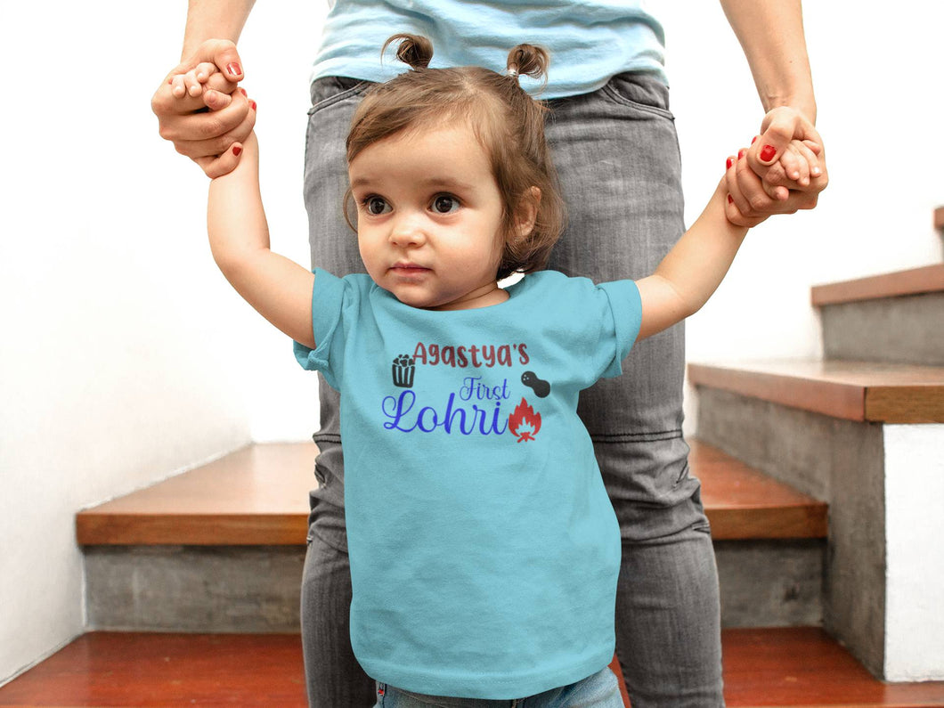 Custom Baby Name First Lohri Half Sleeves T-Shirt For Girls -KidsFashionVilla